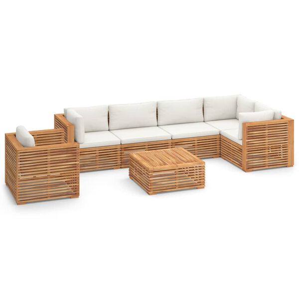 vidaXL Set Divani da Giardino 7 pz con Cuscini Crema in Legno di Teak