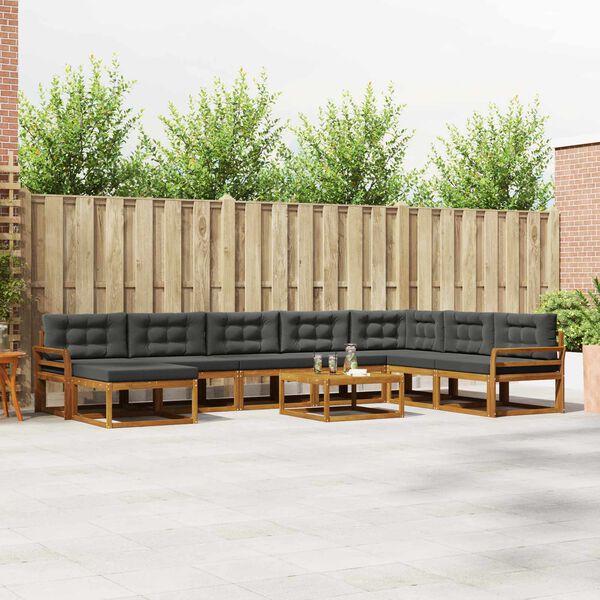 vidaXL Set di divani da esterno con cuscino 9 pcs Naturale e Antracite