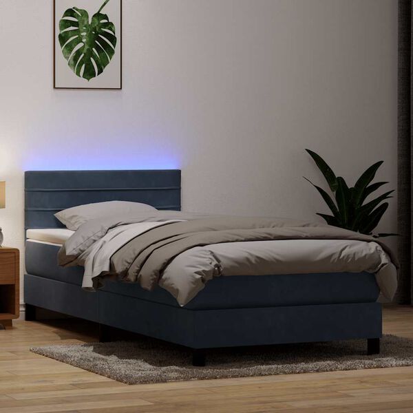 vidaXL Letto a Molle con Materasso e LED Grigio Scuro 100x220 cm Velluto