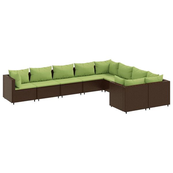 vidaXL Set Divani da Giardino 9pz con Cuscini Marrone in Polyrattan