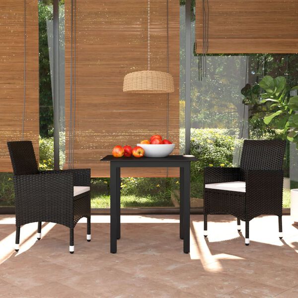 vidaXL Set da Pranzo da Giardino 3 pz con Cuscini in Polyrattan Nero