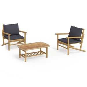 vidaXL Set Salotto da Giardino 3pz con Cuscini Grigio Scuro Bamb&ugrave;