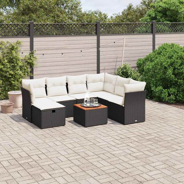 vidaXL Set Divani da Giardino con Cuscini 8 pz Nero in Polyrattan