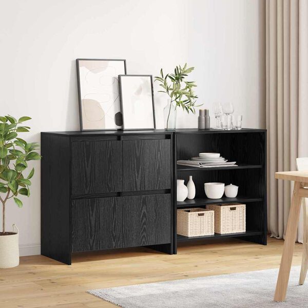 vidaXL Credenza 2 pcs Rovere Nero 70 x 41 x 75 cm Legno multistrato