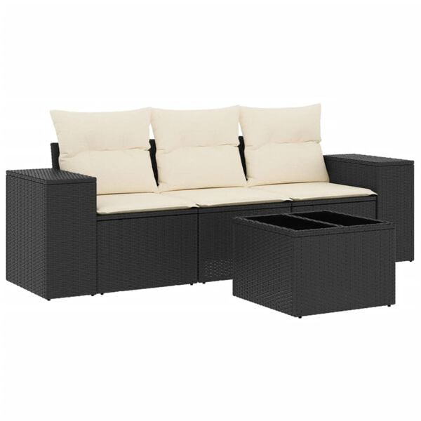 vidaXL Set Divani da Giardino 4 pz con Cuscini Nero in Polyrattan