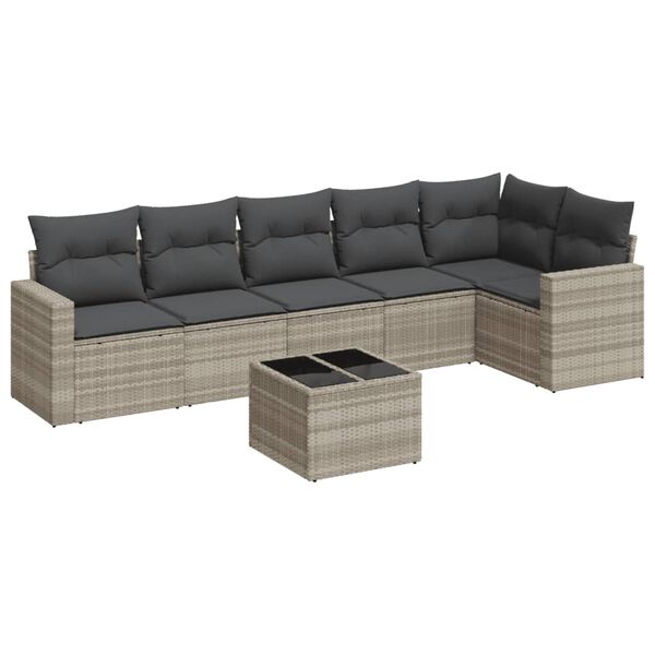 vidaXL Set Divani da Giardino 7pz con Cuscini Grigio Chiaro Polyrattan