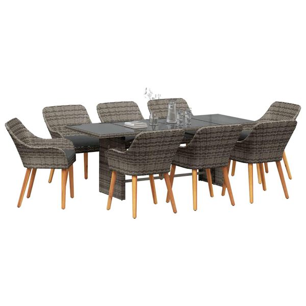 vidaXL Set da Pranzo per Giardino con cuscino 9 pcs Grigio polyrattan