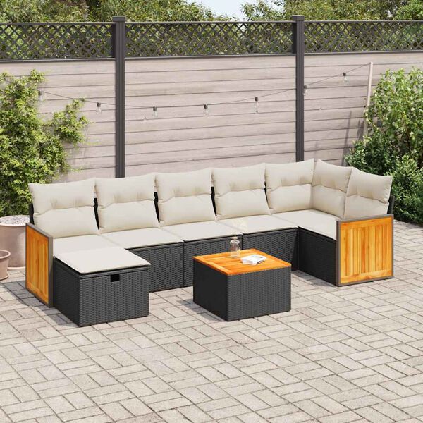 vidaXL Set Divani da Giardino con Cuscini 7pz Nero Polyrattan