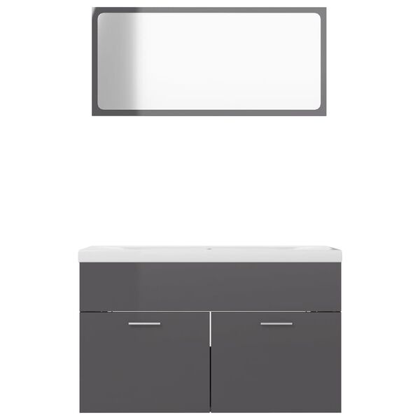 vidaXL Set Mobili da Bagno Grigio Lucido in Truciolato