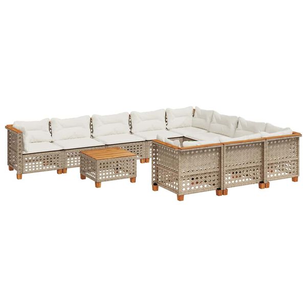 vidaXL Set Divani da Giardino 11 pz con Cuscini Beige in Polyrattan