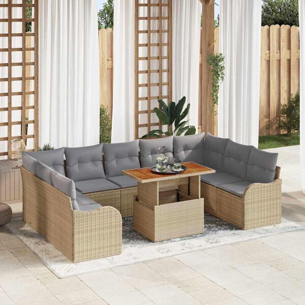 vidaXL Set Divano da Giardino con cuscino 10 pcs beige e grigio chiaro
