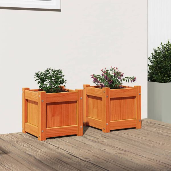 vidaXL Fioriere da Giardino 2pz Marrone Cera Legno Massello di Pino