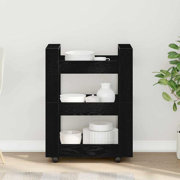 vidaXL Carrello da Cucina Rovere Nero 60 x 45 x 80 cm