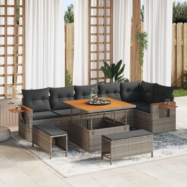 vidaXL Set Divano da Giardino con cuscino 9 pcs Grigio