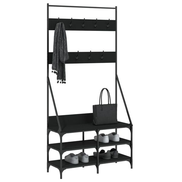 vidaXL Appendiabiti con Porta Scarpe Nero 90x34x184 cm
