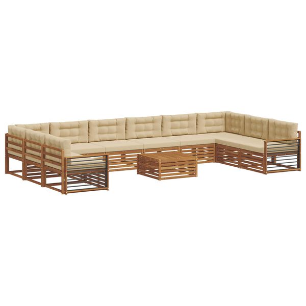 vidaXL Set divani 11 pcs Naturale e Beige Legno di Acacia Massello