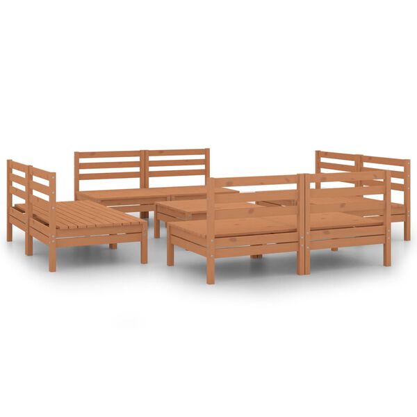 vidaXL Set Salotto da Giardino 9pz Marrone Ambra Legno Massello Pino