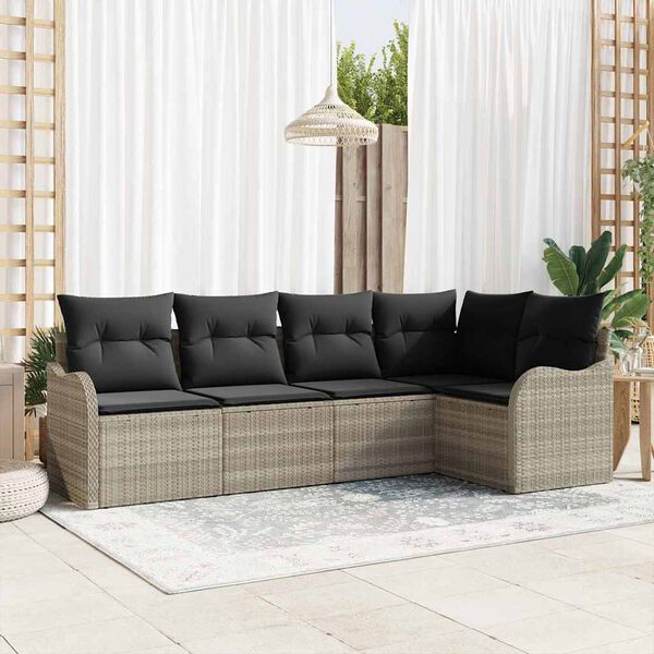 vidaXL Set Divano da Giardino 5 pcs Grigio chiaro polyrattan