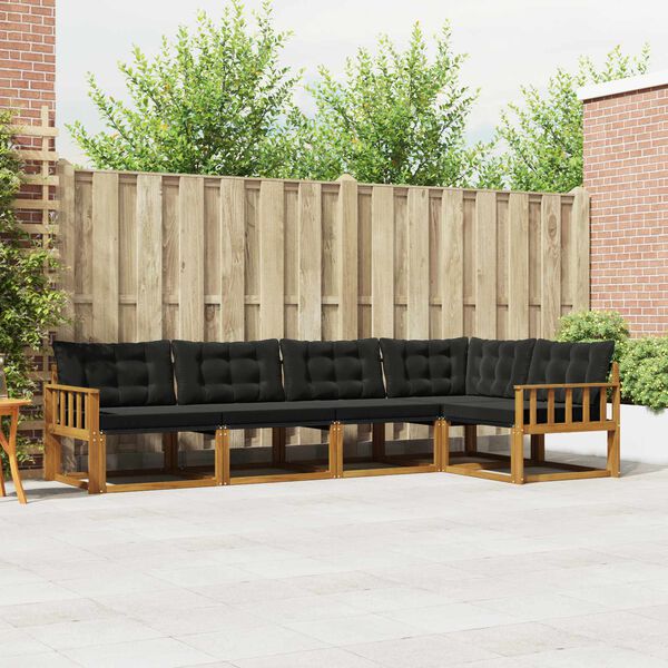 vidaXL Set di divani da esterno con cuscino 5 pcs Naturale e Nero