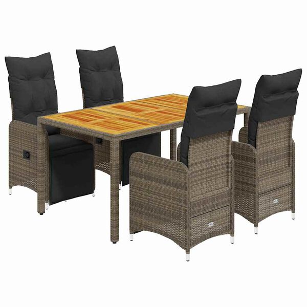 vidaXL Set Bistr&ograve; da Giardino 5 pz con Cuscini in Polyrattan Grigio