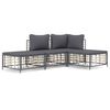 vidaXL Set Divani da Giardino 4 pz con Cuscini Antracite in Polyrattan