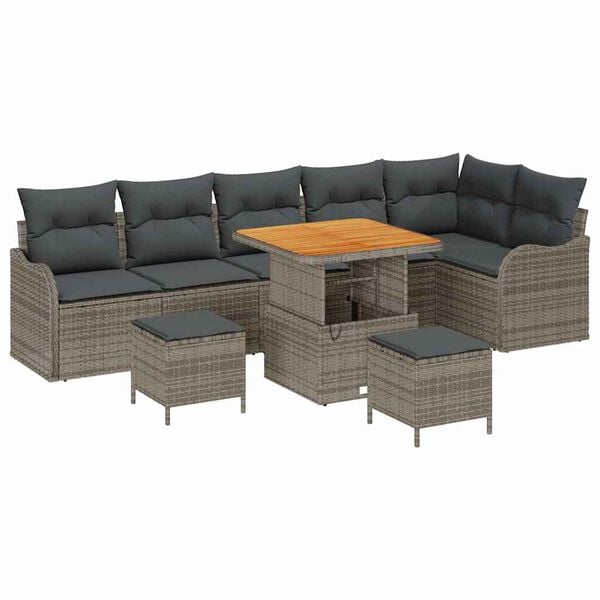 vidaXL Set Divano da Giardino 9 pcs Grigio polyrattan