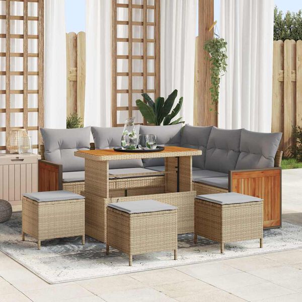 vidaXL Set Divano da Giardino 9 pcs Beige e Grigio Chiaro polyrattan