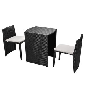 vidaXL Set da Bistrot 3 pz con Cuscini in Polyrattan Nero