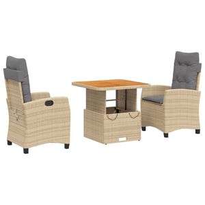 vidaXL Set da Pranzo da Giardino 3 pz con Cuscini Beige in Polyrattan