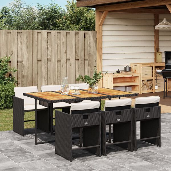 vidaXL Set da Pranzo da Giardino 7 pz Nero con Cuscini in Polyrattan