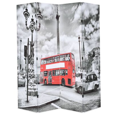 vidaXL Paravento Pieghevole 160x170 cm Stampa Bus Londra Bianco e Nero