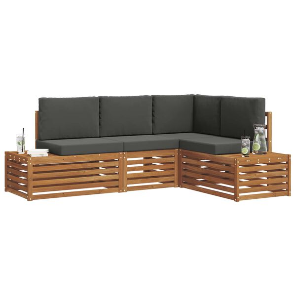 vidaXL Set di divani da esterno 4 Pezzo Naturale e Antracite