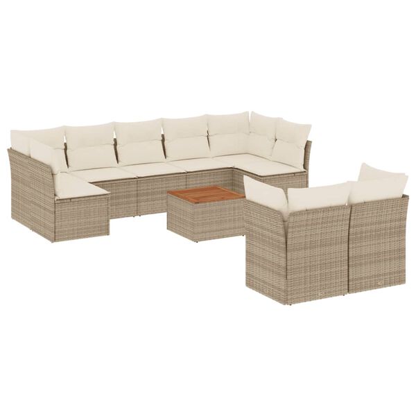 vidaXL Set Divano da Giardino 10 pz con Cuscini Beige in Polyrattan
