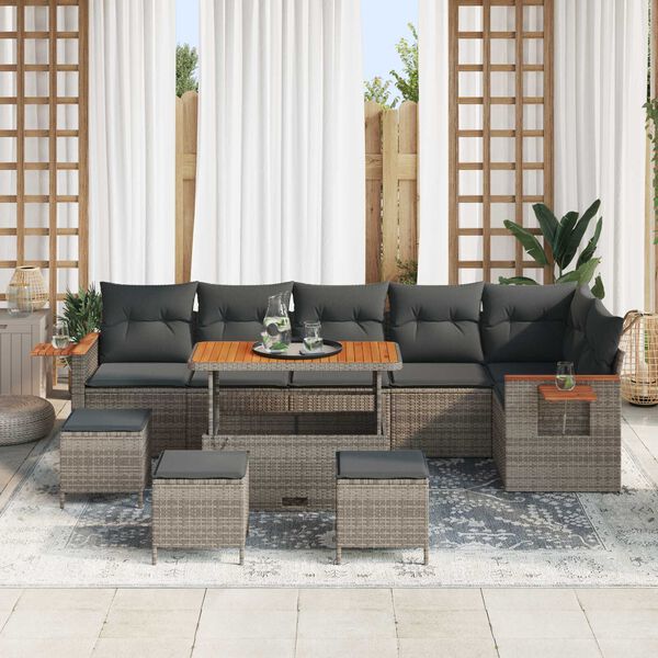 vidaXL Set Divano da Giardino con cuscino 12 pcs Grigio polyrattan