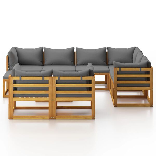 vidaXL Set Divani da Giardino 10 pz con Cuscini in Massello di Acacia