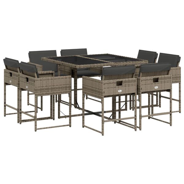 vidaXL Set da Pranzo da Giardino 9 pz con Cuscini in Polyrattan Grigio