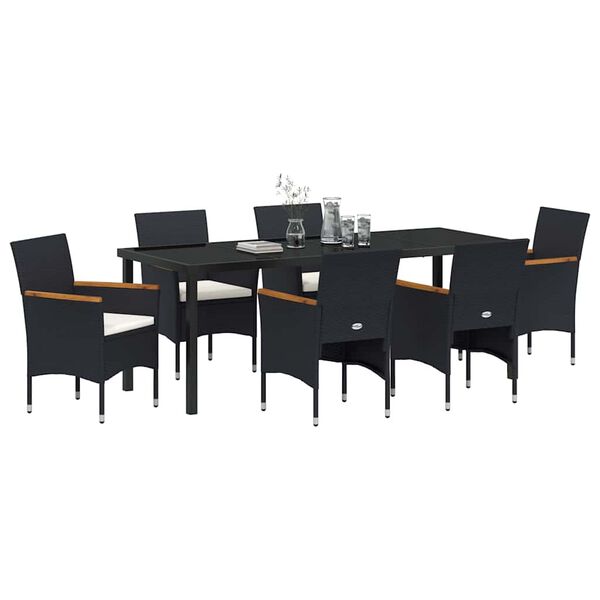 vidaXL Set da Pranzo per Giardino con cuscino 7 pcs Nero polyrattan