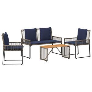 vidaXL Set di Mobili da Esterno 9 pz Grigio e Blu Navy polyrattan