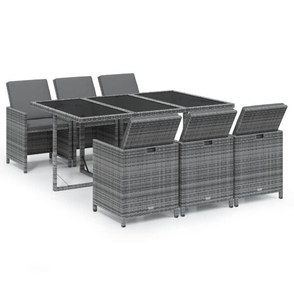 vidaXL Set da Pranzo da Giardino 7 pz con Cuscini in Polyrattan Grigio