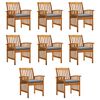 vidaXL Set di 8 sedie da giardino con Cuscini in Legno Massello di Acacia