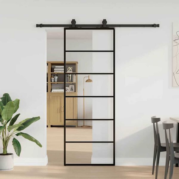 vidaXL Porta Scorrevole con Ferramenta Nera 76x205 cm in Vetro ESG