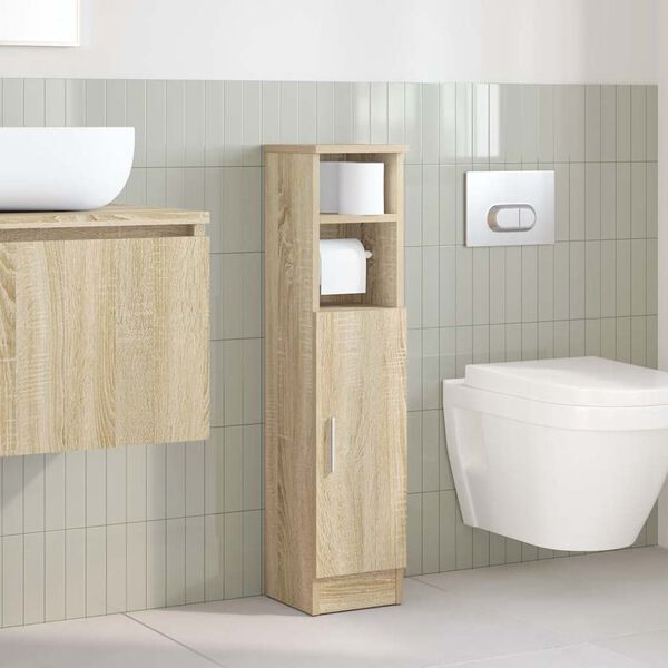 vidaXL Mobile da Bagno con Portarotolo Rovere Sonoma 20,5x22x90 cm
