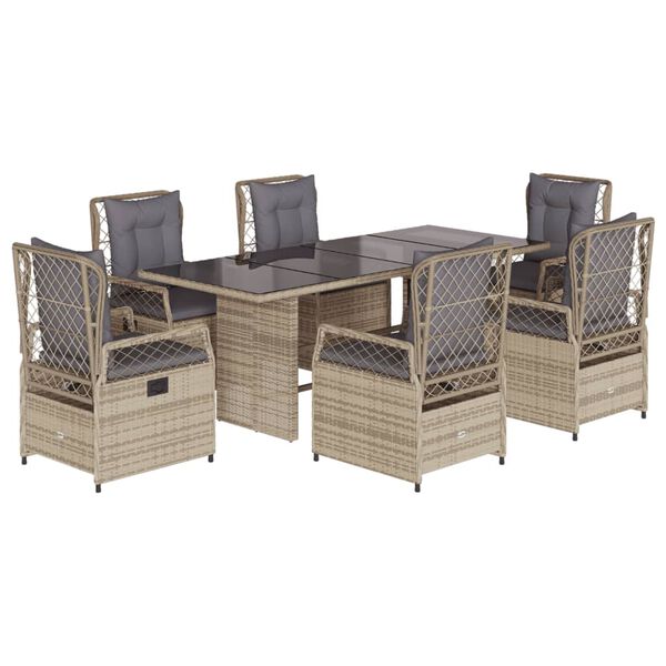 vidaXL Set da Pranzo da Giardino 7 pz con Cuscini Beige in Polyrattan
