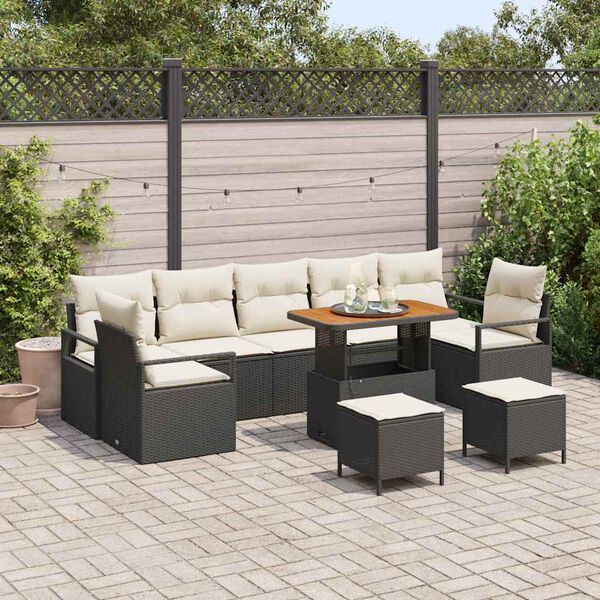 vidaXL Set Divano da Giardino con cuscino 10 pcs Nero polyrattan