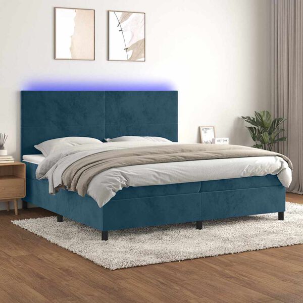 vidaXL Letto a Molle con Materasso e LED Blu Scuro 200x200 cm