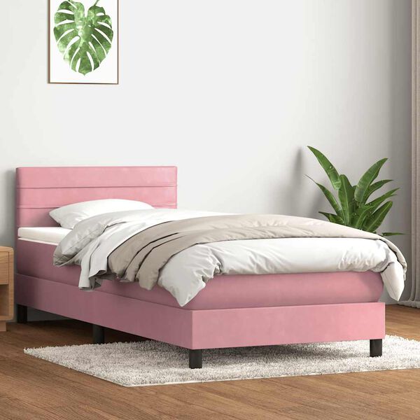 vidaXL Letto a Molle con Materasso e LED Rosa 80x220 cm Velluto