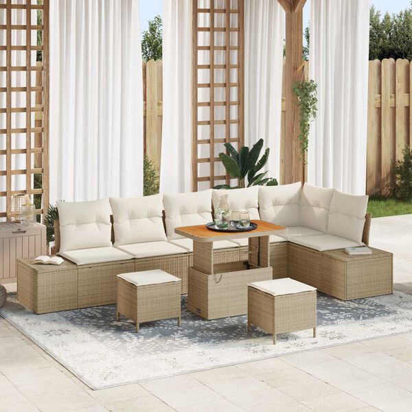vidaXL Set Divano da Giardino con cuscino 9 pcs Beige polyrattan