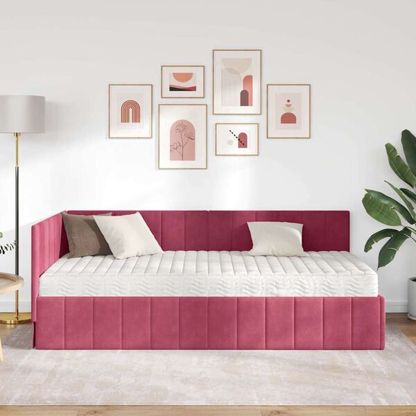 vidaXL Struttura Letto Angolare con Materasso 2 pcs Verde Velluto