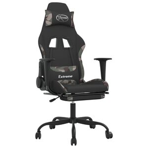 vidaXL Sedia da Gaming Massaggi Poggiapiedi Nero e Mimetico in Tessuto