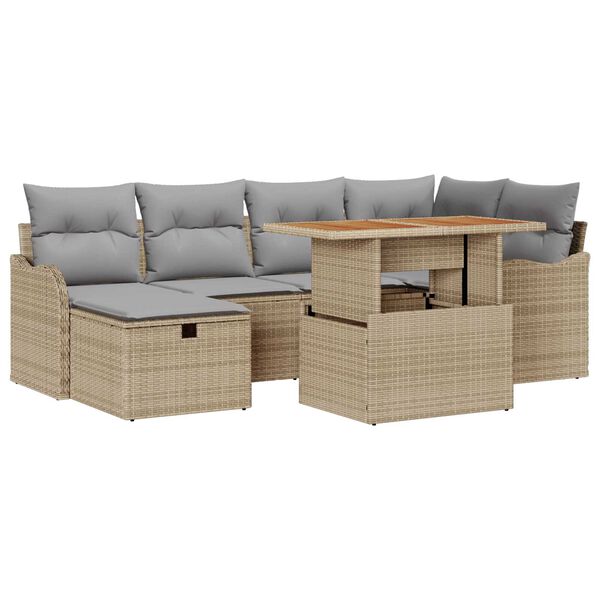 vidaXL Set Divano da Giardino con cuscino 7 pcs Beige polyrattan